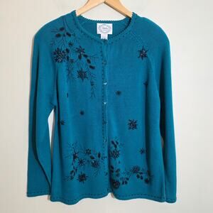 Vtg NWT Stiches in Time holiday embroidered beaded cardigan sweater woman sz L